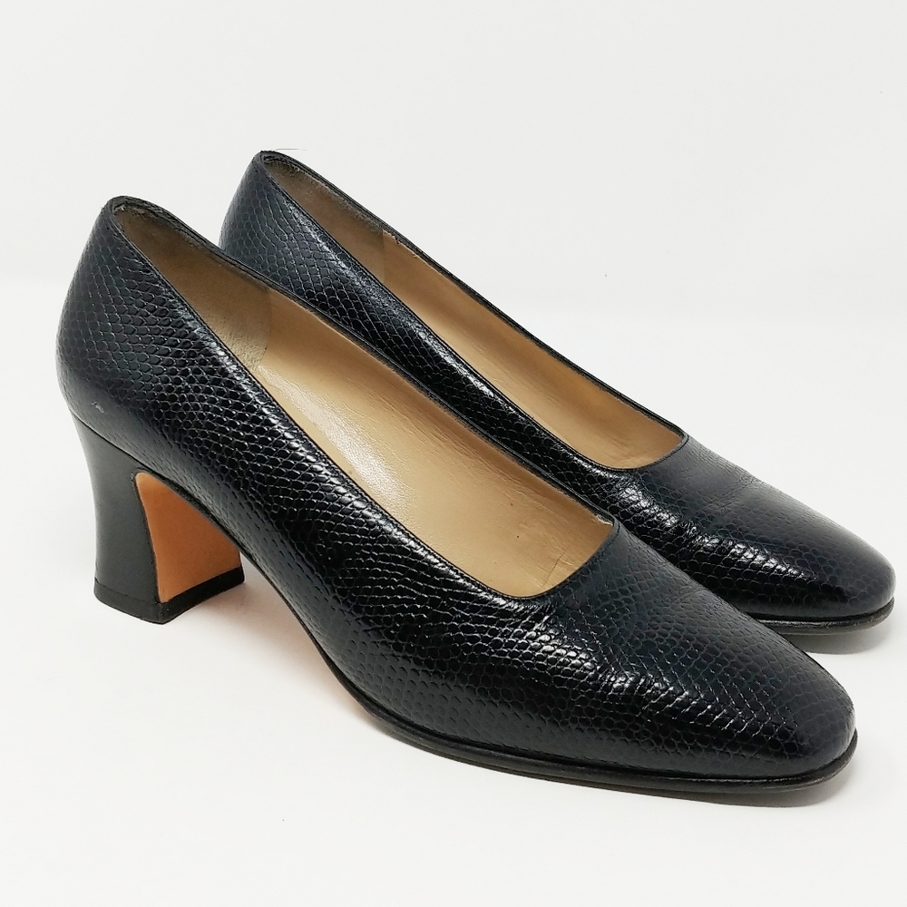 Salvatore Ferragamo Black Classic Leather Square Toe Heels Pumps Women's Size 6